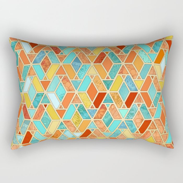 Tangerine & Turquoise Geometric Tile Pattern Rectangular Pillow