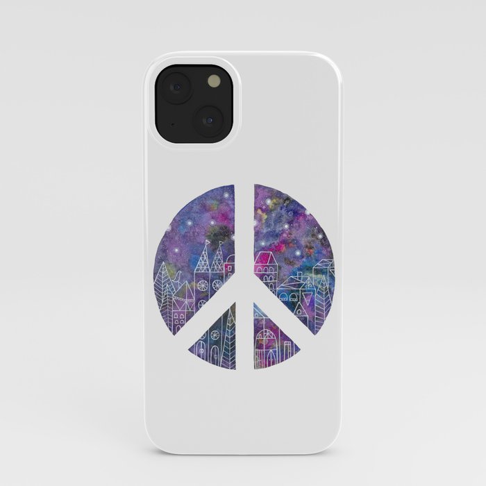Peace and Love with galaxy effect background iPhone Case