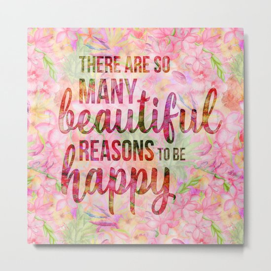 Pink Tropical Flower Typography Illustration Metal Print
