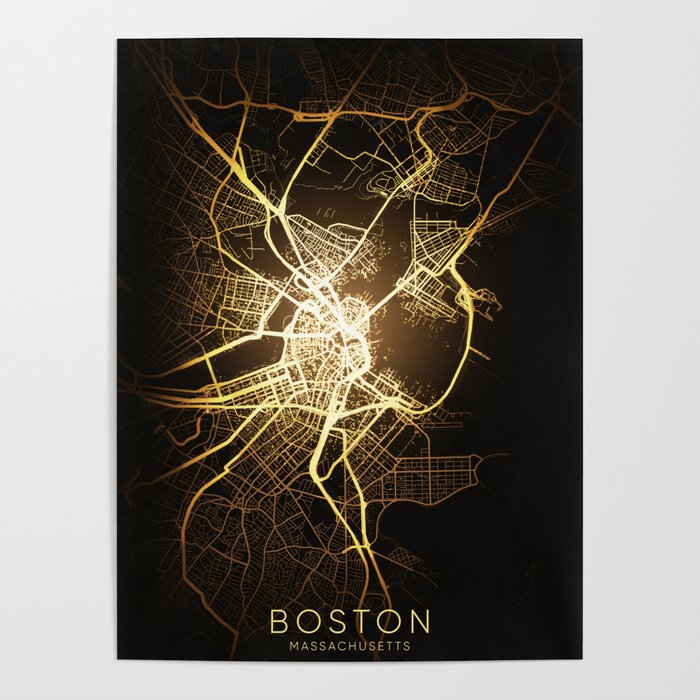 boston usa city night light map Poster
