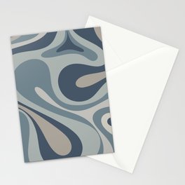 Mod Swirl Retro Abstract Pattern Neutral Blue Gray Stationery Card