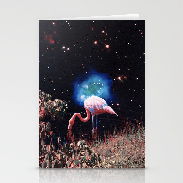 Curious Flamingo - Space Aesthetic, Retro Futurism, Sci-Fi Stationery Cards