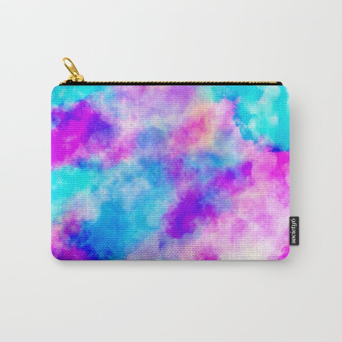 Modern hand painted neon pink teal abstract watercolor Carry-All Pouch