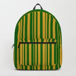 [ Thumbnail: Goldenrod and Dark Green Colored Stripes Pattern Backpack ]