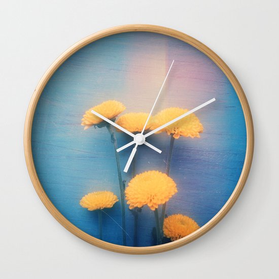 Little Yellow Flowers on a Blue Day Wall Clock