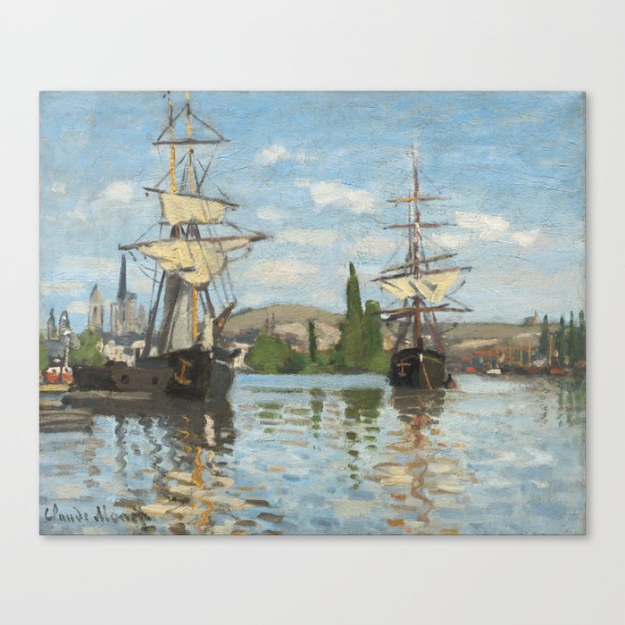 Claude Monet, Ships Riding on the Seine at Rouen, 1872 Canvas Print