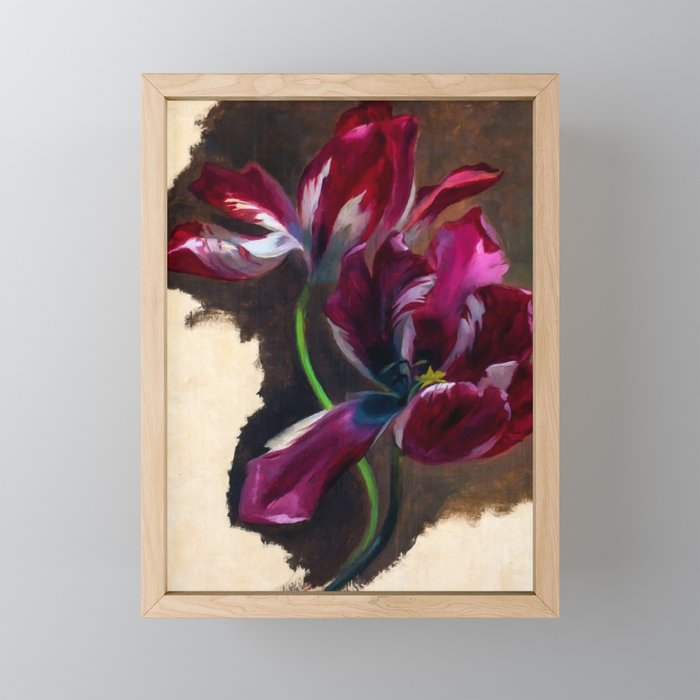 Study of a tulip in amethyst purple still life portrait floral painting for living room, kitchen, dinning room, bedroom home wall decor Framed Mini Art Print