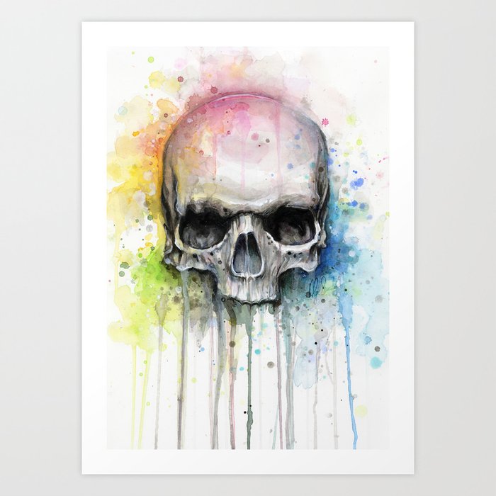 Skull Rainbow Watercolor Art Print