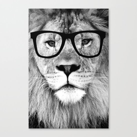 Hippest Lion with glasses - Black and white photograph Canvas Print