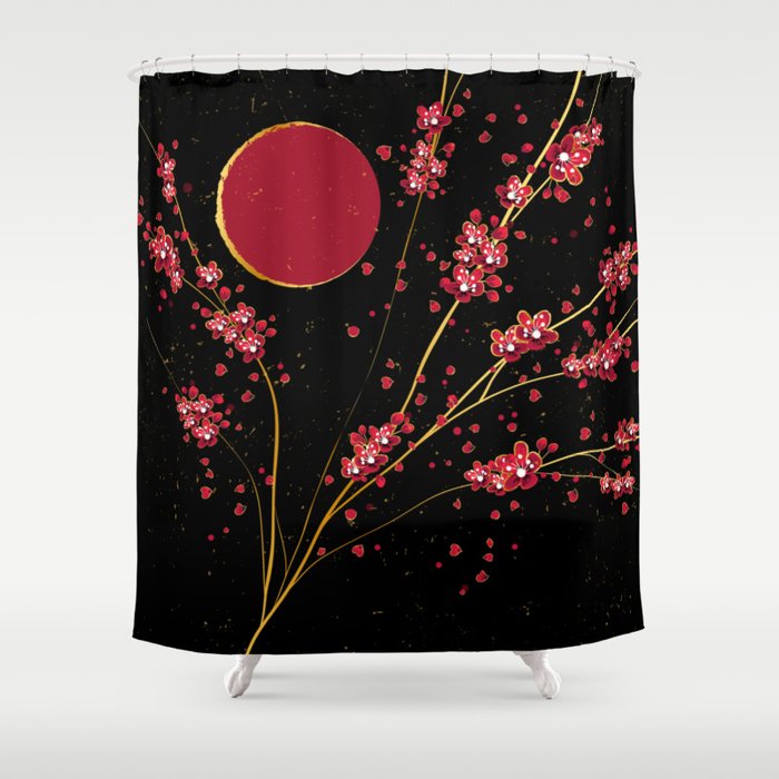 Midnight Sakura Aesthetic Shower Curtain