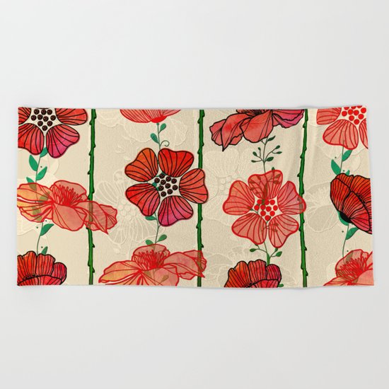 Hanging Poppy Garland Beach Towel