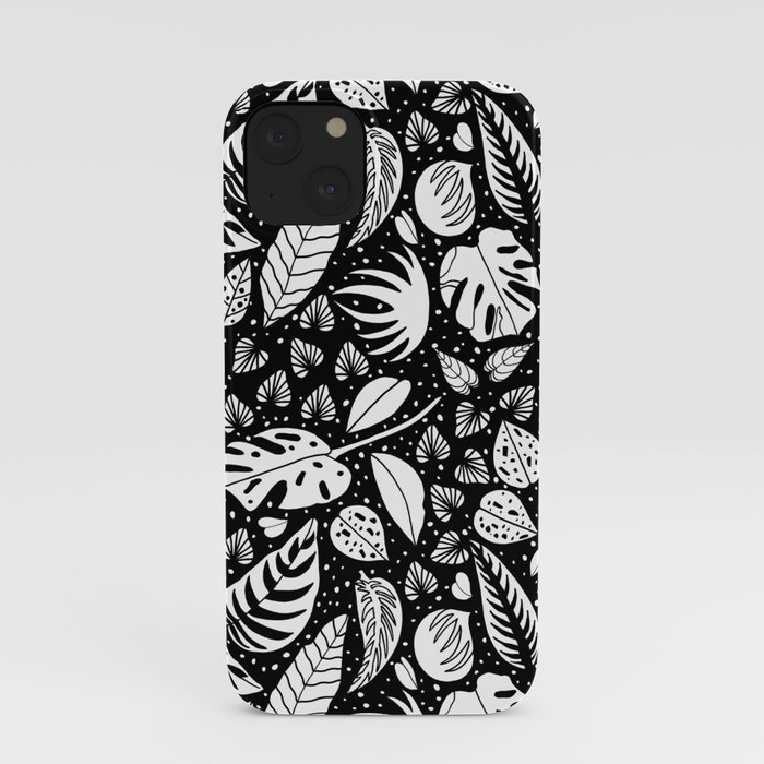 An assortment of black-and-white leaves iPhone Case