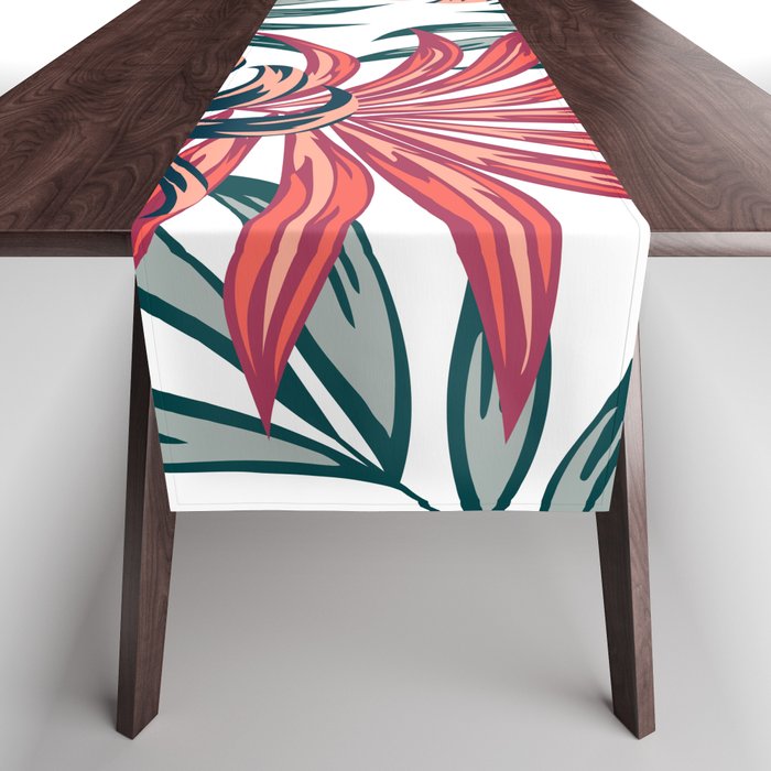 Red and Green Surfer Tropical Monstera Print Table Runner