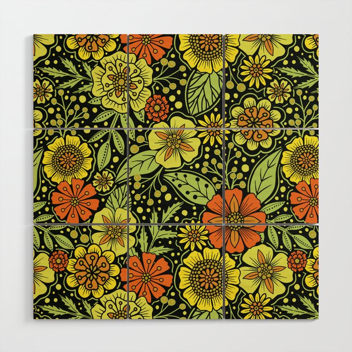Vibrant Yellow & Green Floral Wood Wall Art