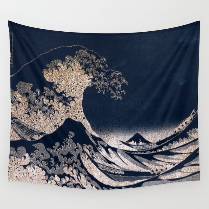The Great Wave Gold Black Wall Tapestry