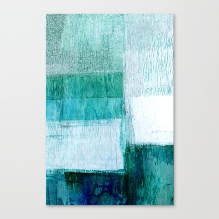 Aqua Blue Geometric Abstract Textured Painting Canvas Print By