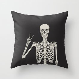1 Mystic of 94 Magical Mystical Gothic Human Skeleton Giving The Peace Sign Bones Black & White Throw Pillow
