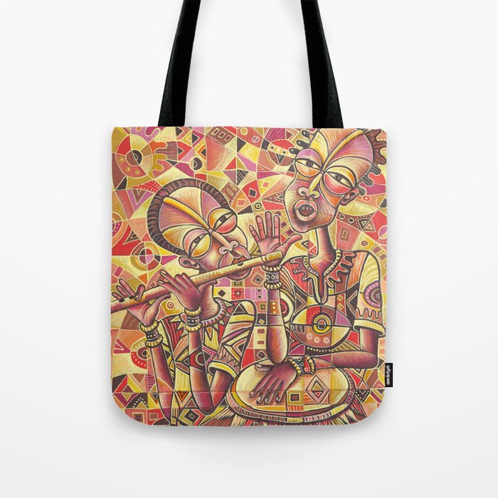 The Drummer and the Flutist III African music painting Tote Bag