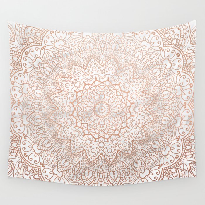 Mandala - rose gold and white marble 3 Wall Tapestry