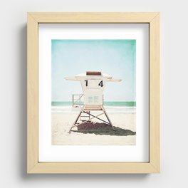 Lifeguard Stand, Beach Photography, San Diego California, Blue Aqua Seashore Ocean Summer Art Recessed Framed Print