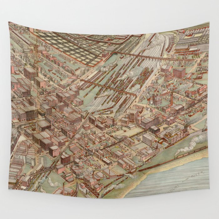 Vintage Pictorial Map of Kansas City MO (1895) Wall Tapestry by 