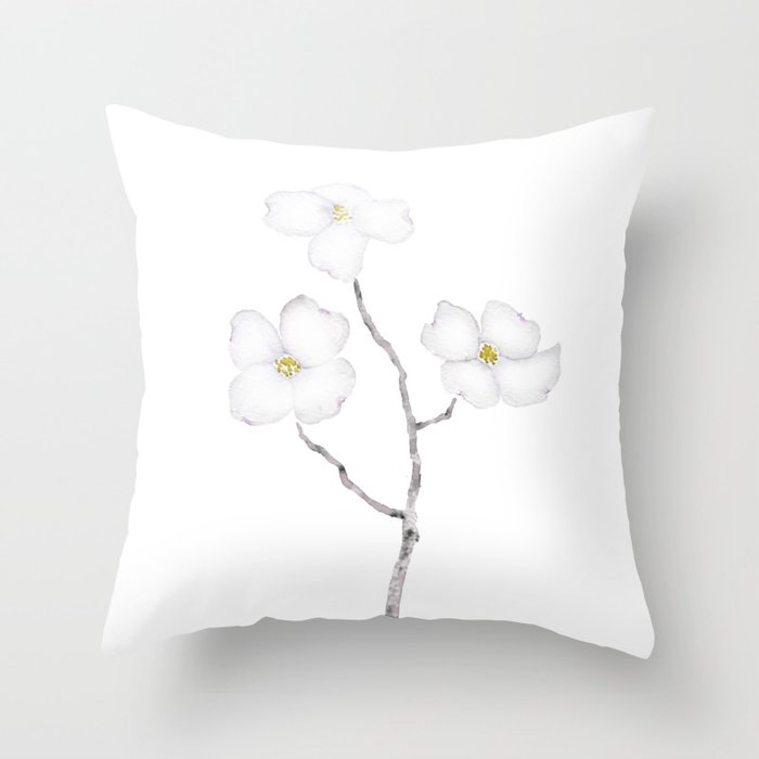white dogwood flower watercolor Throw Pillow