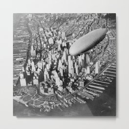 USS Akron in flight over Manhattan skyscrapers black and white photography Metal Print | Skyline, Timessquare, Hudsonriver, Newyorkcity, Photo, And, Zeppelin, White, Broadway, Blimp 