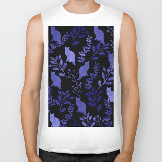 Watercolor Floral and Cat Biker Tank