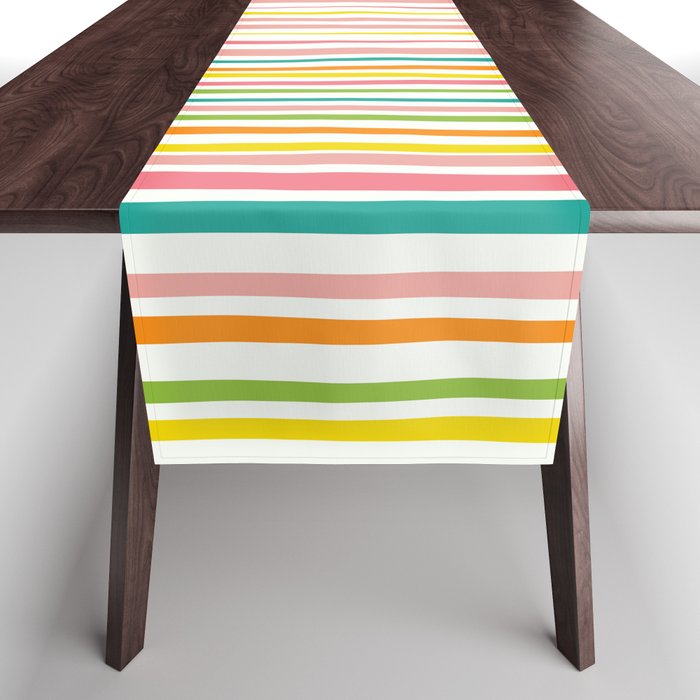 Natural Stripes Pattern Colourful Spring Green Pink Yellow Teal Orange Table Runner