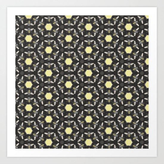 Beneficial Bumblebees and Hexagonal Honeycombs Art Print