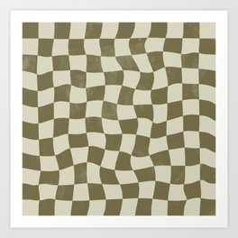 Warped Checkerboard - Olive Green Art Print