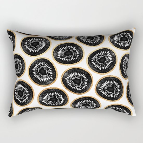 Black & Gold Kiwi Pattern Rectangular Pillow