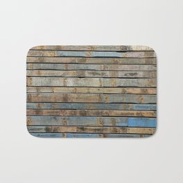 distressed wood wall - Blue and brown planks Bath Mat