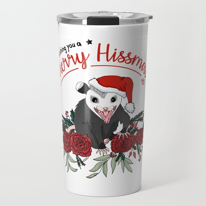 Merry Hissmas - floral christmas themed possum baby Travel Mug