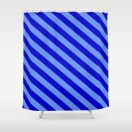 [ Thumbnail: Cornflower Blue & Blue Colored Lined Pattern Shower Curtain ]
