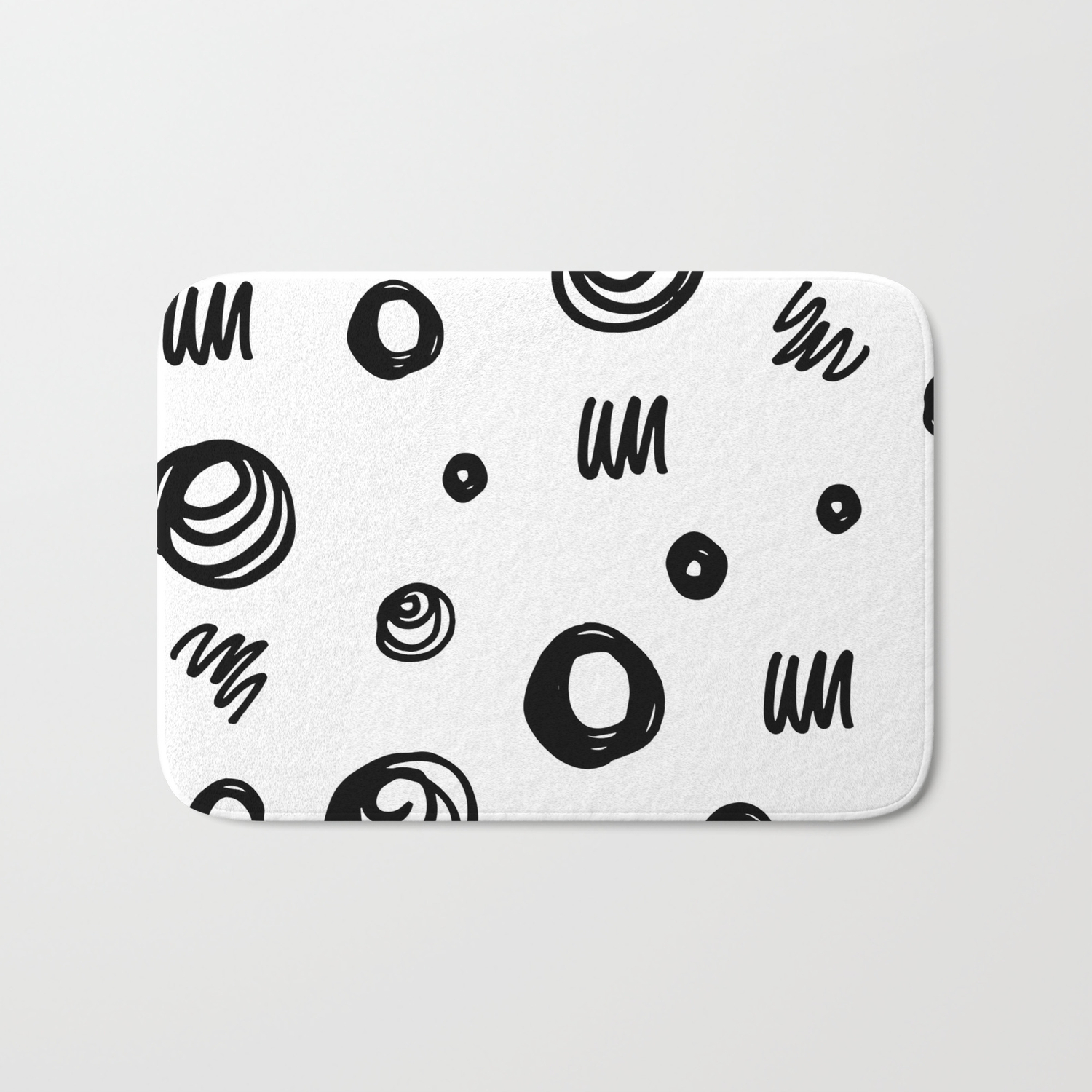 Black And White Abstract Circles And Squiggles Childrens Pattern Bath Mat By Magictreesandbumebees Society6