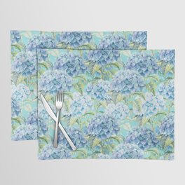 Blue floral hydrangea flower flowers Vintage watercolor pattern Placemat