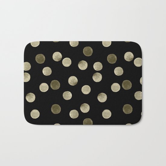 Watercolor . Olive green polka dots on black . Bath Mat