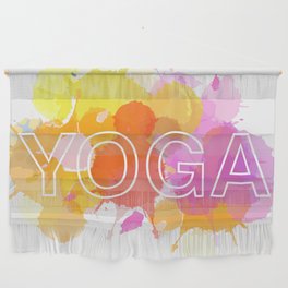 YOGA typography short quote in colorful watercolor paint splatter warm scheme Wall Hanging