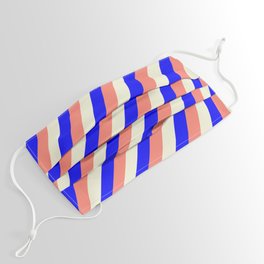 [ Thumbnail: Blue, Salmon & Beige Colored Stripes/Lines Pattern Face Mask ]