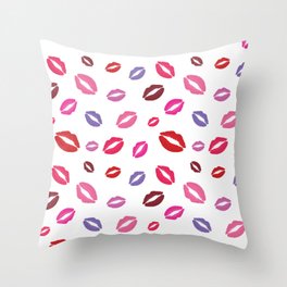 Lipstick kisses on white background. Digital Illustration background Throw Pillow