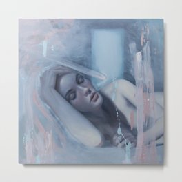 Fighting To Stay Awake Metal Print | Realistic, Watercolor, Face, Sleeping, Beautiful, Pink, Blue, Figurative, Rest, Artwork 