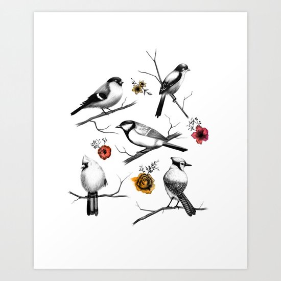 BIRDS & FLOWERS Art Print