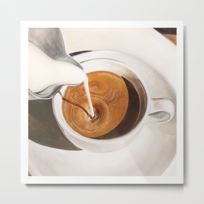 Morning Coffee Watercolour Painting (Square Version) Metal Print