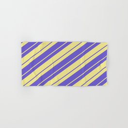 [ Thumbnail: Tan and Slate Blue Colored Lines/Stripes Pattern Hand & Bath Towel ]