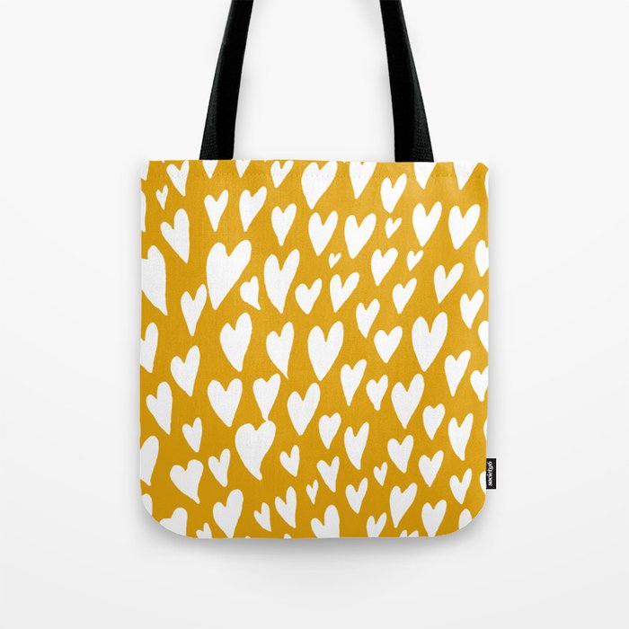 Valentines day hearts explosion - white on ochre Tote Bag