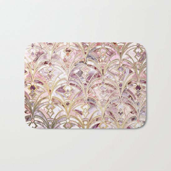 Dusty Rose and Coral Art Deco Marbling Pattern Bath Mat