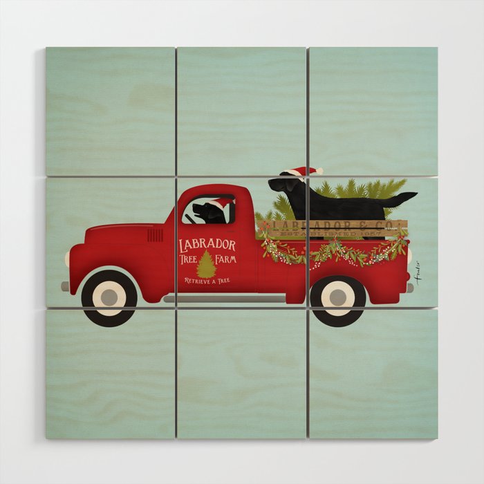 Black Lab Dog Labrador Christmas Tree Farm Vintage Red Truck Wood Wall Art By Geministudio Society6