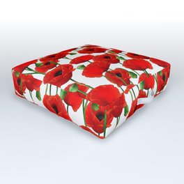 Red Poppy Pattern Outdoor Floor Cushion