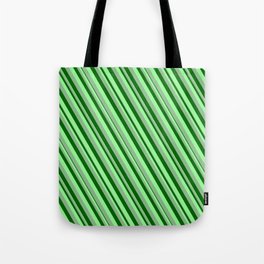 [ Thumbnail: Dark Sea Green, Dark Green & Green Colored Lines/Stripes Pattern Tote Bag ]